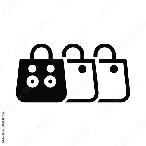 Three stylized shopping bags in a row with simple graphic design elements