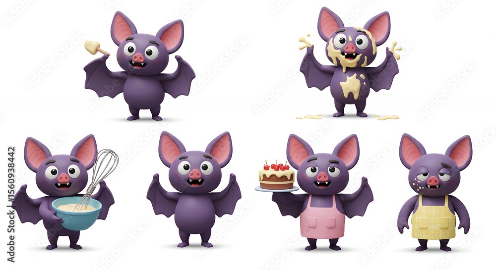 Naklejka premium Cute cartoon bats cooking and baking