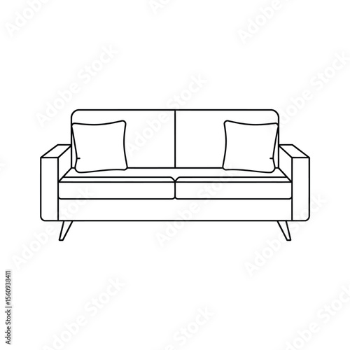 Simple line art drawing of a modern sofa with two cushions
