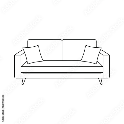 Modern minimalist line art drawing of a two seater sofa with two cushions