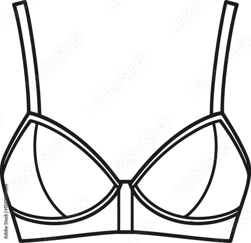Simple line drawing of a modern wirefree bra with thin straps and cups