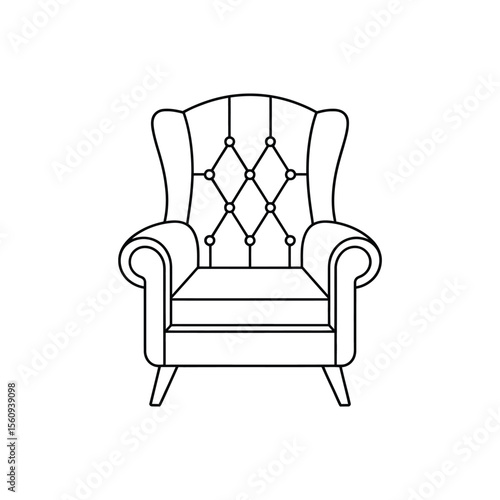 Elegant wingback armchair with diamond tufted backrest and rolled arms