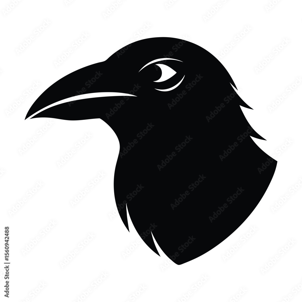 Fototapeta premium Crow bird head bold and sleek silhouette vector illustration.