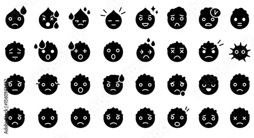 Illustration showing a collection of emoji faces expressing various emotions and states
