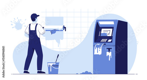 Accidental Banking Disaster Contractor Painting Walls Accidentally Covered Atm Machine