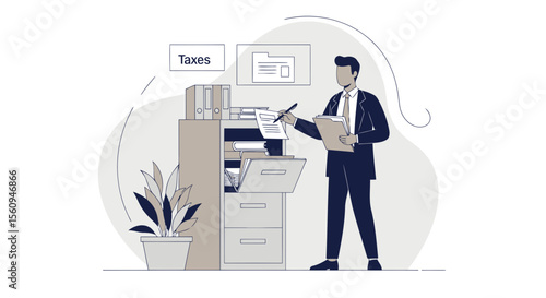 Accountant Managing Financial Documents And Paperwork During Tax Season