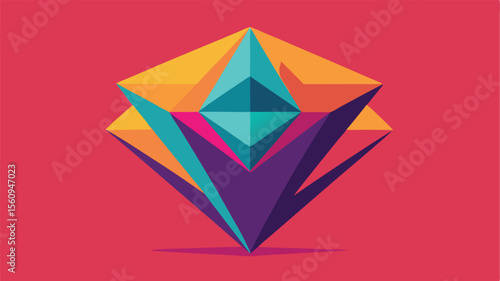 Abstract geometric gem illustration on a vibrant red background for design concepts