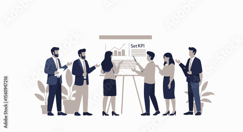 Business Team Analyzing Key Performance Indicators During A Strategy Meeting Presentation