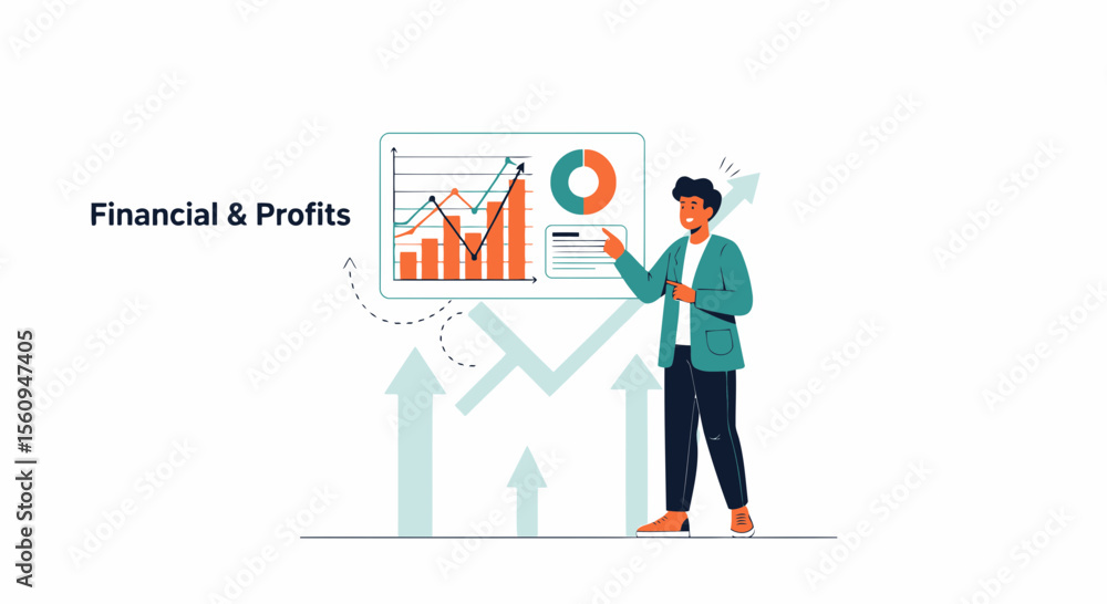 Analyst Explaining Business Growth And Financial Charts For Corporate Presentation Analyst Explaining Business Growth And Financial Charts For Corporate Presentation