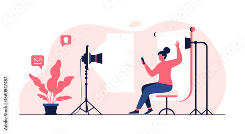 Content Creation In A Professional Studio With Lighting For Social Media Promotion