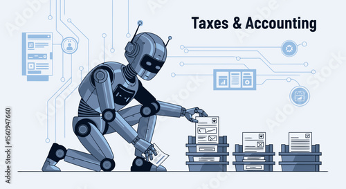 Automated Financial Solutions Robot Preparing Taxes With Digital Integration
