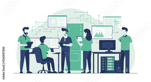 Data Analysis Team Working Together On Computer Network And Server Maintenance
