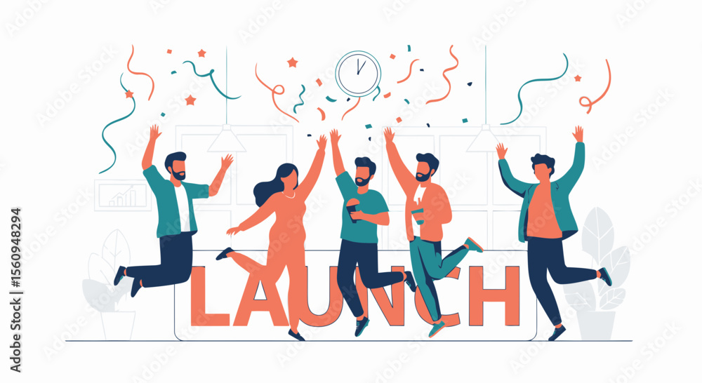 Celebrating Product Launch Team Jumping With Joyful After Successful Project Release Celebrating Product Launch Team Jumping With Joyful After Successful Project Release