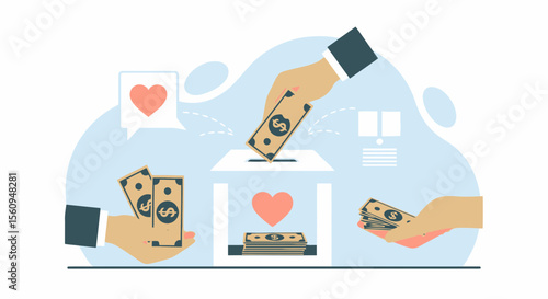 Charitable Giving Concept Featuring Donation Box And Money For Heart Foundation