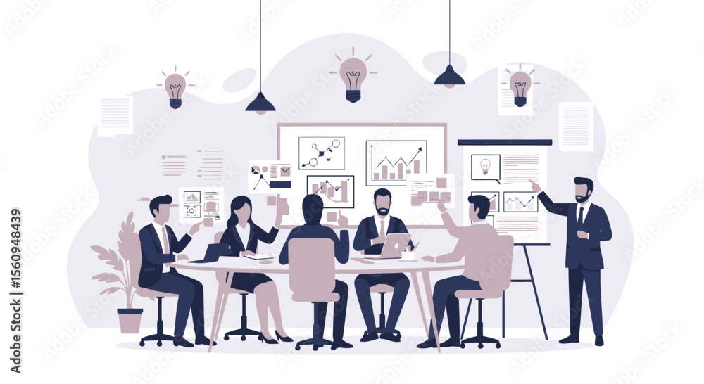 Fototapeta premium Business Team Collaboration At Round Table Generating Ideas For Company Strategy