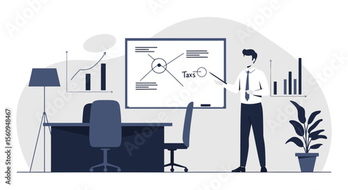 Explaining Tax Strategies For Businesses In A Corporate Office Setting Vector Illustration
