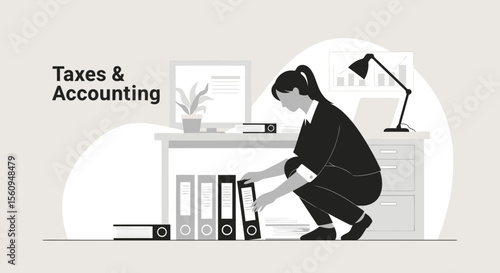 Businesswoman Organizing Financial Files in Office Workplace For Accounting Concept