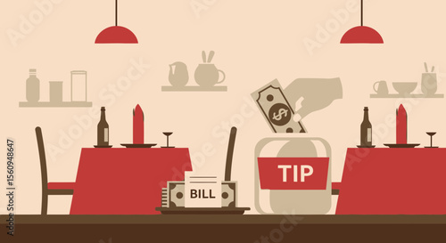 Paying At A Restaurant Minimalist Illustration Showing Bill Tip And Gratuity