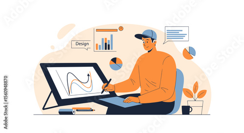 Creative Designer Working On Digital Project At Home With Modern Technology