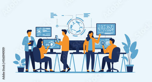 Creative Team Collaborating On Data Visualization With Modern Technology Solutions In Office