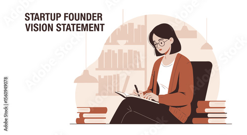Young Entrepreneur Writing Vision Statement In Modern Home Office Illustration
