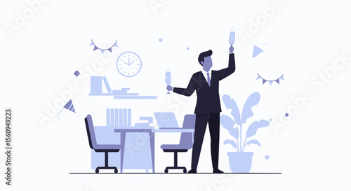 Corporate Celebration Businessman Toasts Success In Minimalist Office Setting