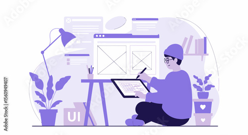 Creative Designer Working On Website Layout And User Interface At Home