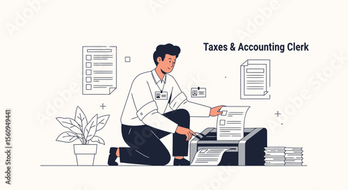 Diligent Bookkeeper Efficiently Handling Financial Documents And Accounting Tasks At Workplace