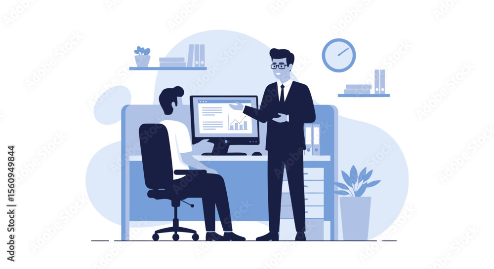 Discussing Data Analysis Showing Business Growth With a Colleague In Office Discussing Data Analysis Showing Business Growth With a Colleague In Office