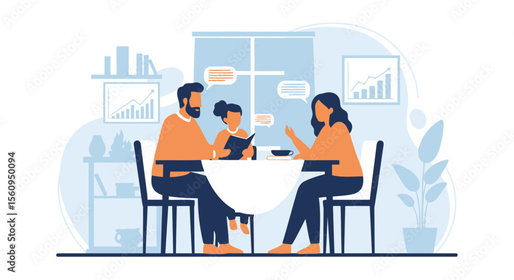 Family Conversation At The Table Illustration About Education And Togetherness Family Conversation At The Table Illustration About Education And Togetherness