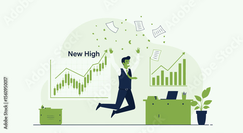 Euphoric Businessman Celebrating Achieving New Financial Highs In The Office