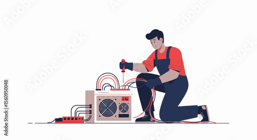 Electrical Technician Repairing Electronic Equipment With a Screwdriver