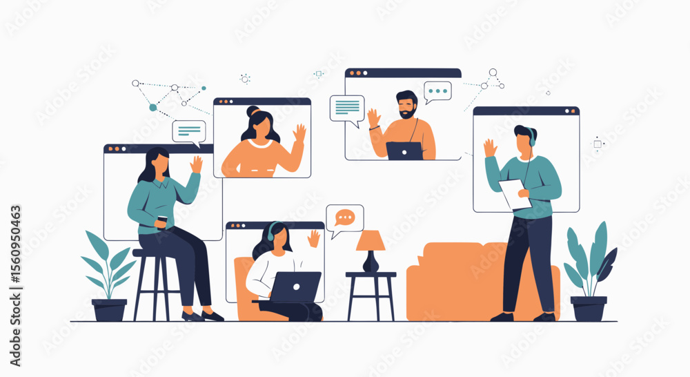 People Connecting Through Virtual Meeting Communication Technology and Home Office Collaboration People Connecting Through Virtual Meeting Communication Technology and Home Office Collaboration