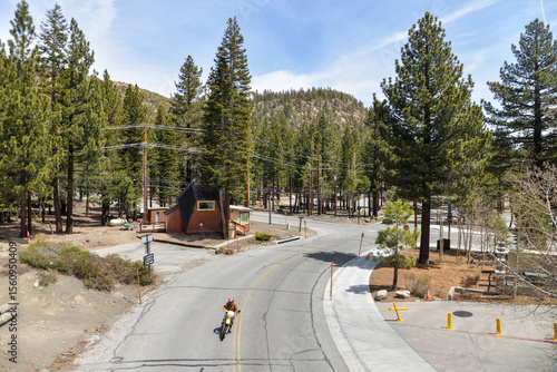 Mammoth Lakes, CA USA - July 25, 2023: motorcycle is riding on the road in Mammoth Lakes, California
