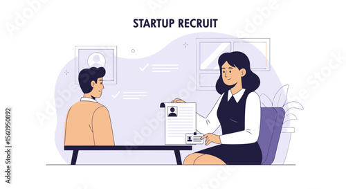 Professional Interview Process Man And Woman Sitting At The Table Business Meeting