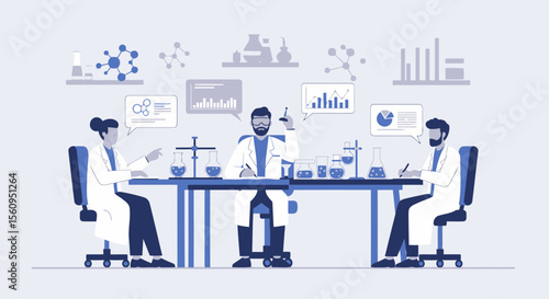 Scientists Collaboration Meeting Analysis Of Experiment Results And Chemical Compounds