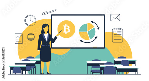 Lecturer Explaining Bitcoin Investment Strategy Using Financial Charts
