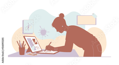 Young Designer Working On Graphics Tablet At Home Art And Creativity Concept