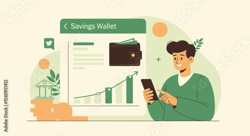Man Using Savings App On Smartphone For Financial Investment And Growth Concept