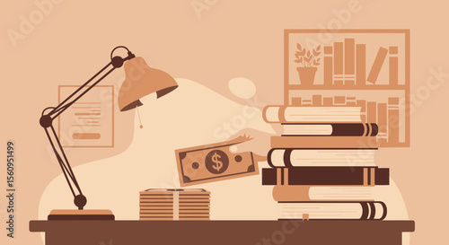 Investing In Knowledge Concept Shown Through A Desk With Books And Money
