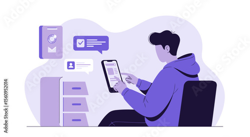 Person Engaging Digital Interface On Tablet For Communication And Information Tasks