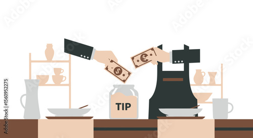 Generosity Shown At Restaurant Through Tipping For Good Service With Cash