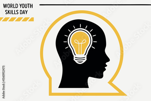 Black Head Silhouette with Yellow Lightbulb Idea Concept