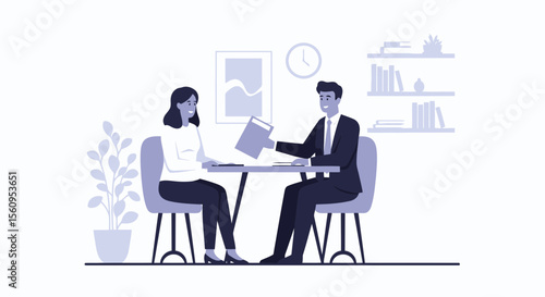 Professional Meeting Man Giving Folder To Woman at The Office