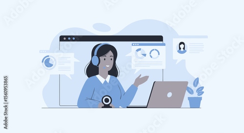 Professional Woman Presenting Data Analysis During Online Meeting Presentation