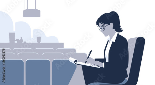 Businesswoman Attending Conference Taking Notes At Presentation Meeting Seminar
