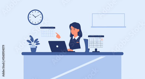 Woman Planning Events Marking Calendar Dates While Working On Laptop In Office