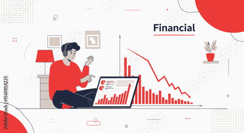 Worried Investor Faces Falling Stock Market Downturn From Financial Crisis