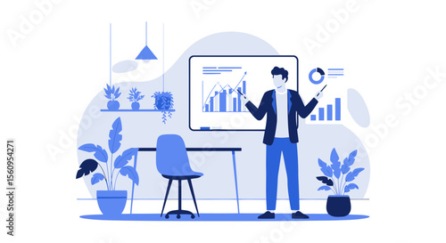 Young Entrepreneur Presenting Business Strategy Analysis And Financial Growth Planning