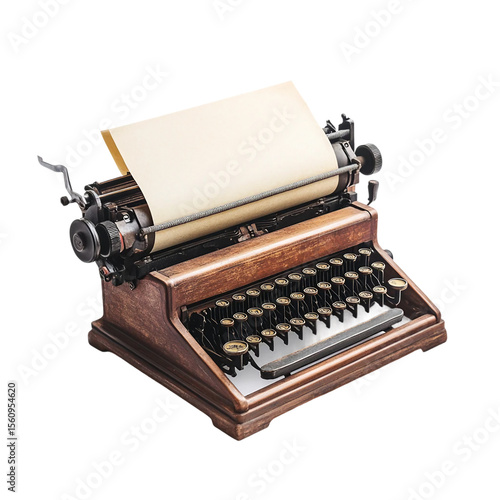 old typewriter and printer isolated on white background.